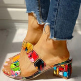 deanwangkt - Colour Casual Patchwork Round Out Door Wedges Shoes