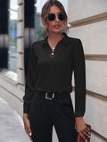 Women's Blouse Elegant Solid Lapel Button Long Sleeve Fashion Fall Winter Blouse