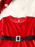 2 Pcs Toddler Girl's Christmas Outfit Set: Belted Peplum Top & Velvet Flared Pants, Santa Claus Dressed-up Clothes for Winter Fall