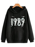 Number 1989 Graphic Fleece Lined Casual Sports Hoodie,Long Sleeve Drawstring Pullover Pocket Front Hooded Sweatshirt,Women's Sporty Sweatshirts