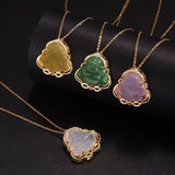 1pc Retro Imitation Jade Buddha Pendant Necklace Classic Versatile Synthetic Gems Pendant Jewelry Luck Accessories For Daily Wear, Gift For Friends