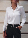 Women's Blouse Elegant Solid Lapel Button Long Sleeve Fashion Fall Winter Blouse