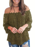 Floral Lace Off Shoulder Blouse, Elegant 3/4 Sleeve Blouse For Spring & Summer, Women's Clothing