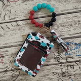 Single Retro Round Silicone Beaded Wristlet Keychain with PU Leather Wallet Card Holder, Ring Buckle, Tassel, and Phone Lanyard - Perfect Couple Keychain for Valentines Day Gift - Plant Theme, Tool, and Bag Charm Included