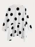 Polka Dot Print Dipped Hem Blouse, Casual Button Front Long Sleeve Blouse, Women's Clothing