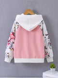 Girls Zip Jacket Floral Print Long Sleeve Fleece Warm Jacket Coat For Kids Teens Autumn And Winter