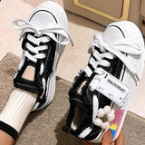 deanwangkt - Black Casual Daily Patchwork Frenulum Contrast Round Comfortable Out Door Shoes