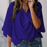 Women's Blouse V-neck Loose Casual Fashion Chiffon Solid Blouse