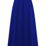 Solid Belted Maxi Skirts, Elegant Pleated Versatile Skirts, Women's Clothing