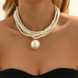 1pc Big Faux Pearl Decor Faux-Pearl Necklace, Elegant Style Imitation Pearl Necklace, Evening Clavicle Chain Jewelry