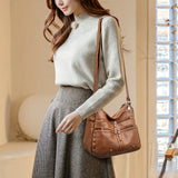 Solid Color Zipper Crossbody Bag, PU Leather Textured Bag, Classic Fashion Versatile Shoulder Bag