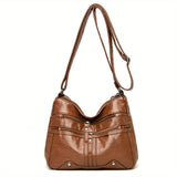 Solid Color Zipper Crossbody Bag, PU Leather Textured Bag, Classic Fashion Versatile Shoulder Bag