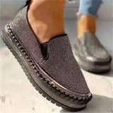 deanwangkt - Silver Casual Patchwork Rhinestone Round Comfortable Out Door Flats Shoes