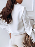 Solid Button Front Blouse, Casual Long Sleeve Versatile Blouse, Women's Clothing