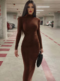 Long Sleeve Midi Dress, High Neck Slim Casual Every Day Dress, Women's Clothing