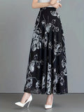 Floral Print High Waist Skirt, Elegant Swing Skirt For Spring & Fall, Women's Clothing