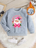 Girls' Festive Santa Claus Print Sweatshirt - Cozy Polyester, Round Neck Pullover for Fall/Winter