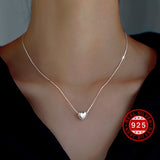 925 Sterling Silver Mini Love Heart Pendant Necklace Simple Style Neck Chain Jewelry Decoration