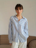 Striped Button Front Shirt, Elegant Long Sleeve Lapel Shirt, Women's Clothing