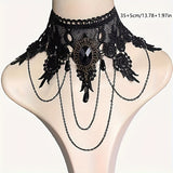 5pc Gothic Steampunk Choker Necklaces Set For Women Elegant Pedant Design Black Lace Collar Necklace Jewelry, Punk Style Festive Costume Accessories