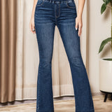 Elastic Waist Washed Bootcut Jeans, High Stretch High Waist Casual Denim Pants, Women's Denim Jeans & Clothing