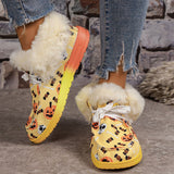 deanwangkt - Black Casual Patchwork Frenulum Printing Round Keep Warm Comfortable Out Door Shoes