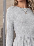 deanwangk Long Sleeve Tiered Knit Dress, Casual Solid Color Crew Neck A-line Dress, Women's Clothing