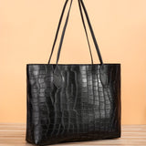 deanwangkt  Classic Large Capacity Tote Bag, Crocodile Embossed Shoulder Bag, Women's Versatile Bag For Work & Commute