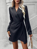 Solid Bodycon Mini Dress, Elegant Contrast Collar Long Sleeve Dress, Women's Clothing