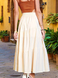 Solid Drawstring Waist Swing Skirt, Sweet Ruffle Hem Skirt For Spring & Fall, Women's Clothing