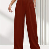 Solid Elastic Waist Loose Pants, Casual Wide Leg Pants For Spring & Summer, Women's Clothing