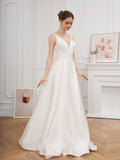 Elegant V-Neck Wedding Dress - Stylish Sleeveless, Flattering A-line, Floor-Sweeping Length, Exquisite Formal Style, Chic V-Neckline - Perfect for Wedding Party Occasions, Designed for Womens Special Moments