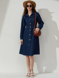 deanwangkt-1  Blue Single Breasted Button Denim Dress, Long Sleeves Slant Pockets Lapel Denim Dress, Women's Denim Clothing