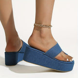 deanwangkt - Blue Casual Patchwork Solid Color Round Comfortable Wedges Shoes