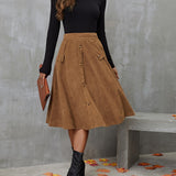 Single Breasted High Waist Skirt, Elegant Aline Swing Skirt For Spring & Fall, Women's Clothing