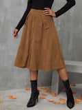 Single Breasted High Waist Skirt, Elegant Aline Swing Skirt For Spring & Fall, Women's Clothing