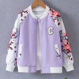 Girls Zip Jacket Floral Print Long Sleeve Fleece Warm Jacket Coat For Kids Teens Autumn And Winter