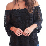 Floral Lace Off Shoulder Blouse, Elegant 3/4 Sleeve Blouse For Spring & Summer, Women's Clothing