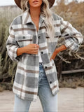 Stylish Plaid Button Down Long Sleeve Jacket, Loose Lapel Plaid Jacket, Women's Clothing