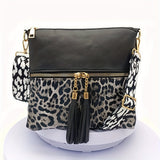 Stylish Leopard Print Tassel PU Crossbody Pouches - Adjustable Removable Strap, Zipper Closure, Polyester Lining, Random Animal Print Design - Fashionable Womens Handbags for Everyday Use