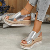 deanwangkt - Gold Casual Hollowed Out Patchwork Fish Mouth Out Door Wedges Shoes (Heel Height 1.97in)