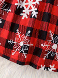 Snowflake & Christmas Plaid Print Girls Holiday Long Sleeve Dress - Comfy A-Line Party Casual Dresses, Spring/Fall Season