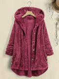 Solid Color Mid-Length Thicken Warm Blend Coat, Casual Button Front Long Sleeve Outerwear, Women's Clothing