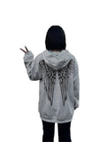 Wings Print Back Hoodies, Casual Drawstring Kangaroo Pocket Sweatshirt, Women's Clothing