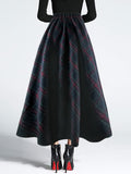 deanwangkt-1 Plaid Print High Waist Tweed Skirt, Elegant Warm Flared Midi Skirt For Fall & Winter, Women's Clothing