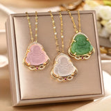 1pc Retro Imitation Jade Buddha Pendant Necklace Classic Versatile Synthetic Gems Pendant Jewelry Luck Accessories For Daily Wear, Gift For Friends