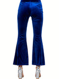 Solid Velvet Flare Leg Pants, Casual Elastic Slim Pants For Spring & Fall, Women's Clothing