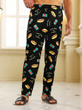 Men's Trendy Hamburger Soda Drinks Print Loose Pajama Pants, Stylish All-match Pants, Comfy & Breathable For Summer