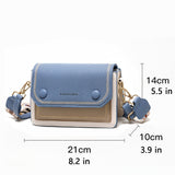 Stitch Detail Flap Square Bag, Trendy Colorblock Crossbody Bag, Casual Shoulder Purse With Wide Strap