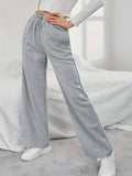 Solid Drawstring Wide Leg Pants, Casual Dual Pockets Pants, Women's Clothing